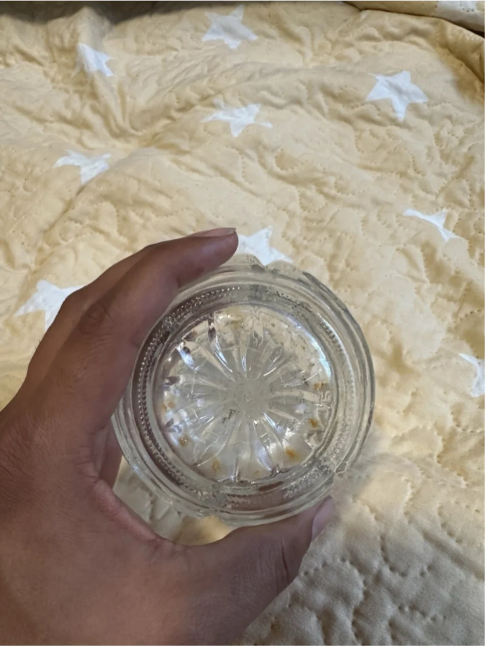 Unmarked Clear Glass Decorative Vase, Flared Rim, Pressed Pattern Design